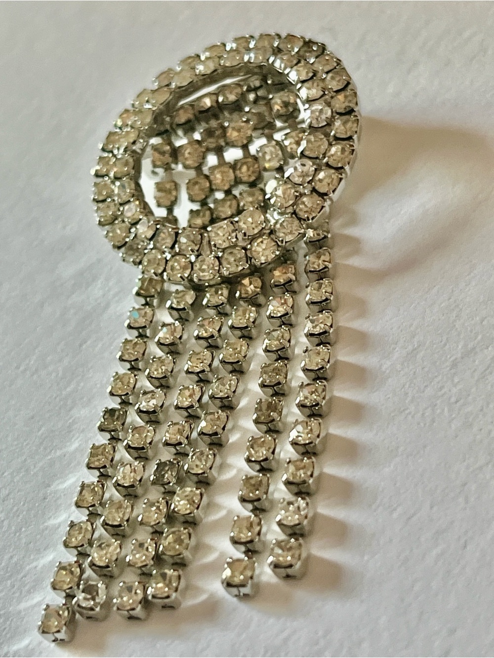 180 Vintage Rhinestone Dangle Brooch Pin | Waterfall Tassel Silver Tone